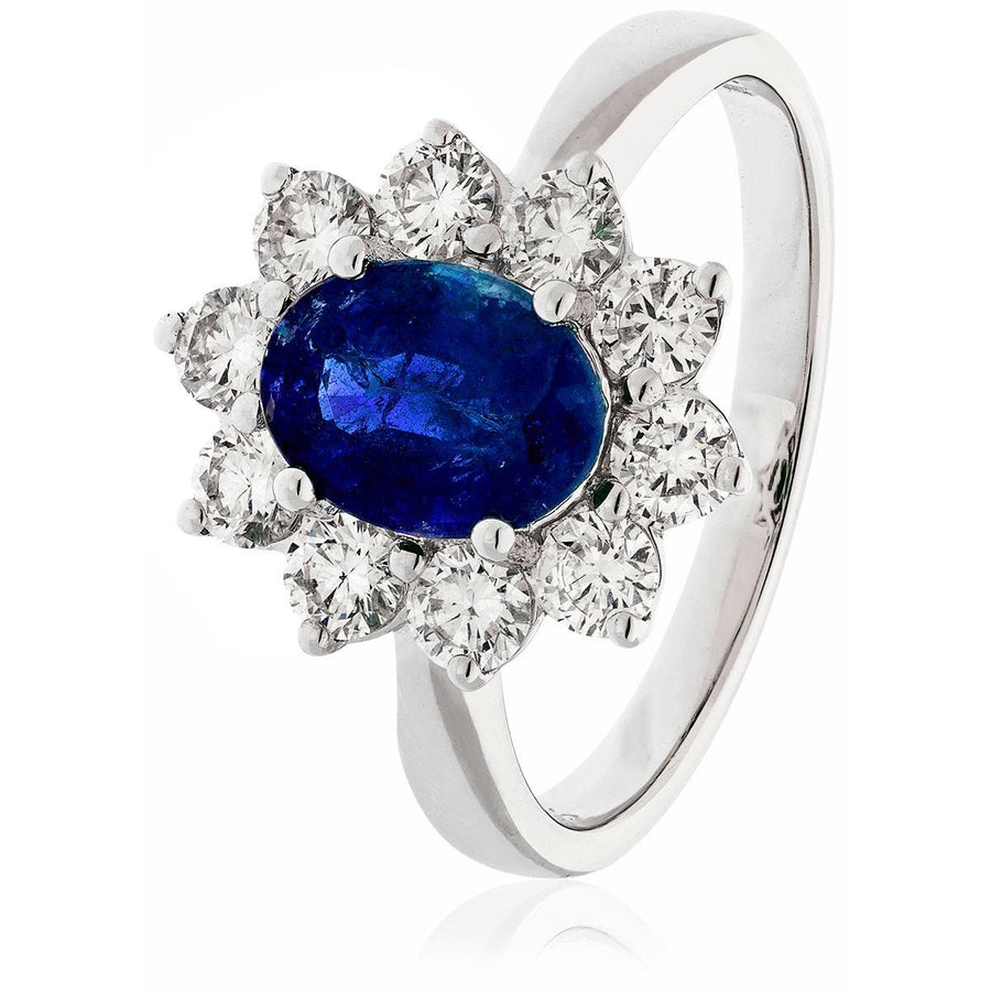 Sapphire & Diamond Cluster Ring 1.60ct F-VS Quality in 18k White Gold - David Ashley