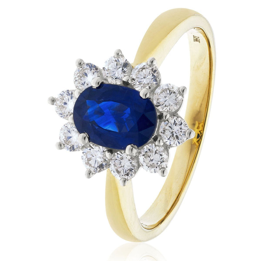 Sapphire & Diamond Cluster Ring 1.60ct F-VS Quality in 18k Yellow Gold - David Ashley