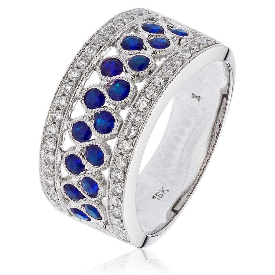 Sapphire & Diamond Fancy Ring 1.10ct F-VS Quality in 18k White Gold - David Ashley