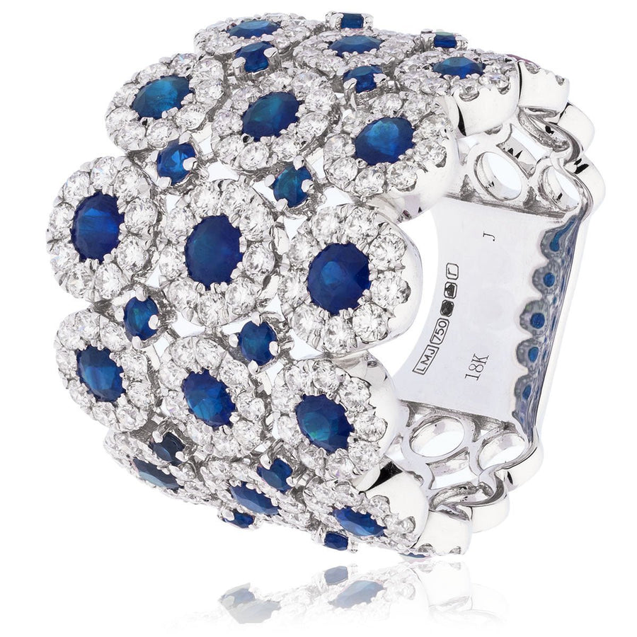Sapphire & Diamond Fancy Ring 3.45ct F-VS Quality in 18k White Gold - David Ashley
