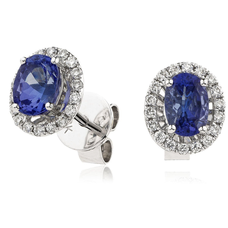 Sapphire & Diamond Oval Cluster Earrings 0.90ct in 18k White Gold - David Ashley