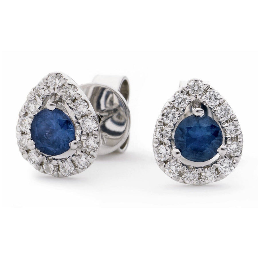 Sapphire & Diamond Pear Cluster Earrings 0.65ct in 18k White Gold - David Ashley