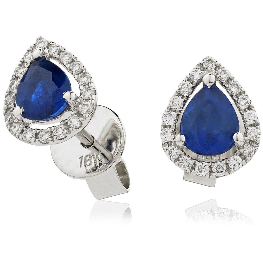 Sapphire & Diamond Pear Cluster Earrings 0.85ct in 18k White Gold - David Ashley