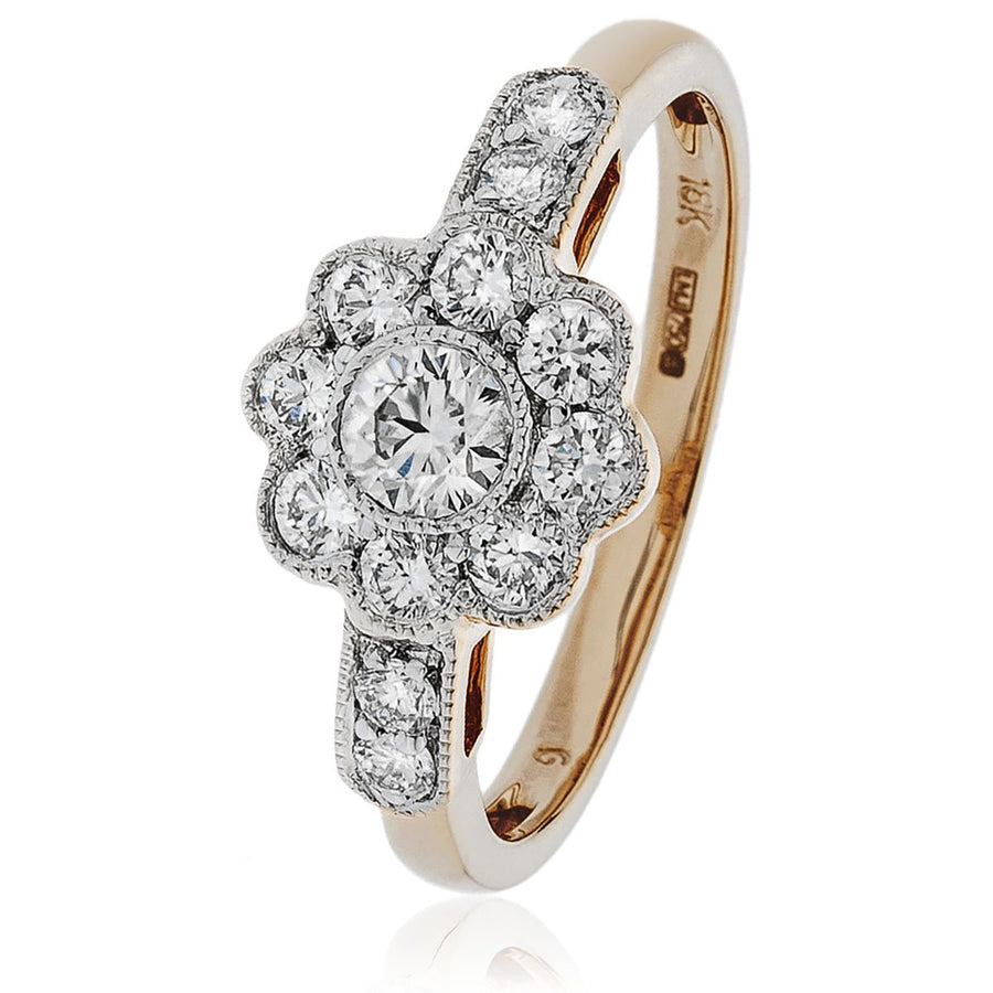 Vintage Diamond Cluster Ring 0.60ct F-VS Quality in 18k Rose Gold - David Ashley