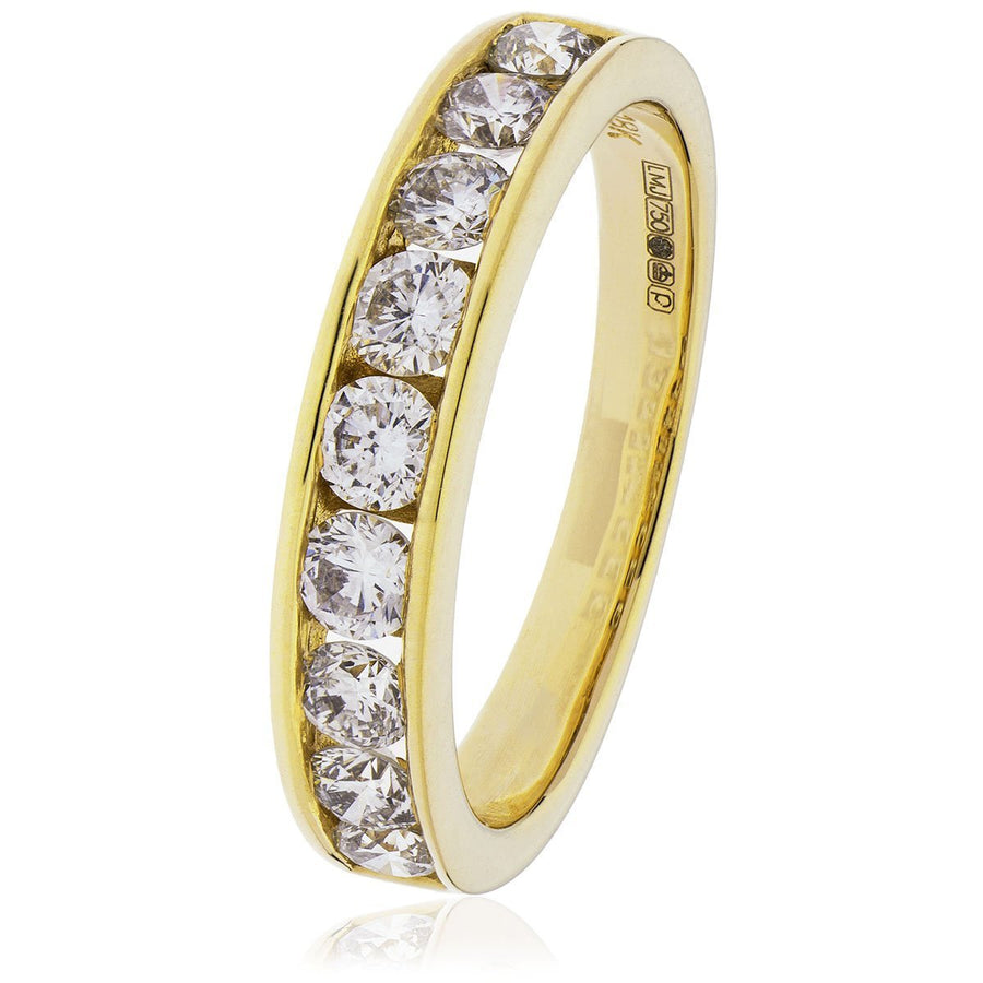9 Stone Diamond Eternity Ring 0.80ct F-VS Quality in 18k Yellow Gold - David Ashley
