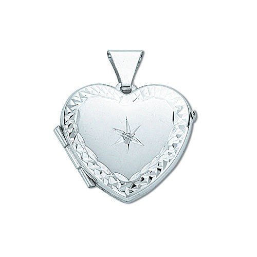 925 Sterling Silver Diamond Set Heart Shaped Locket Pendant Necklace - David Ashley