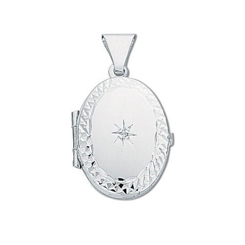 925 Sterling Silver Diamond Set Oval Shaped Locket Pendant Necklace - David Ashley