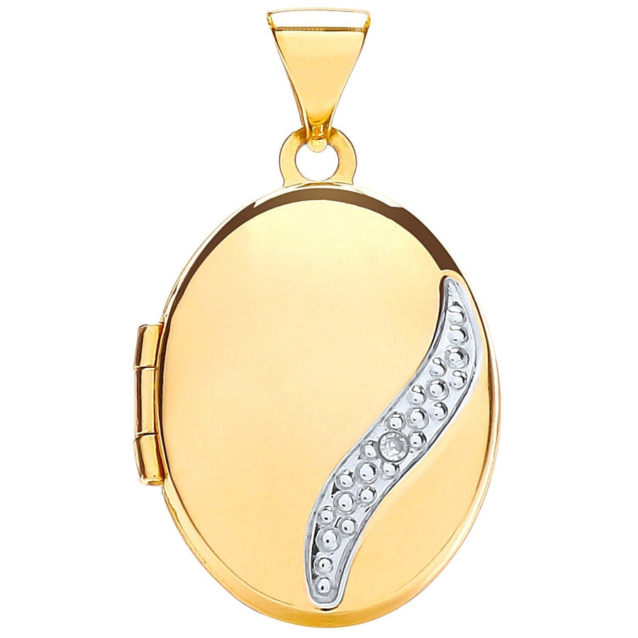 9ct 2 Tone Gold Diamond Set Oval Shaped Locket Pendant Necklace - David Ashley