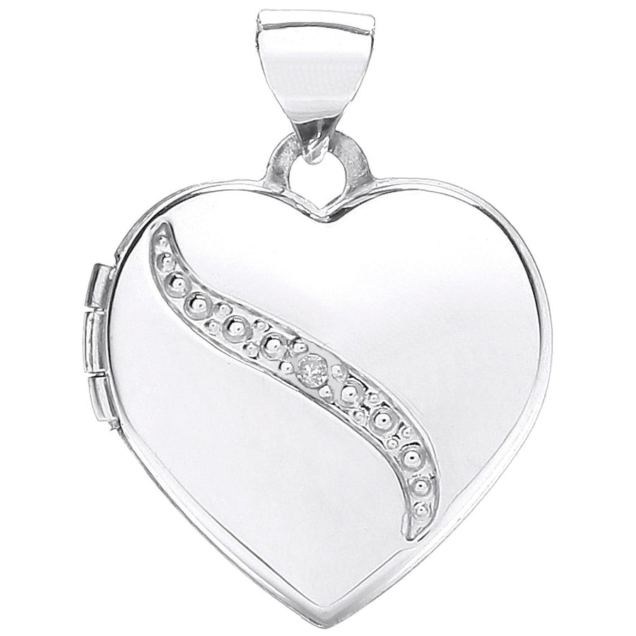 9ct White Gold Diamond Set Love Heart Shaped Locket Pendant Necklace - David Ashley