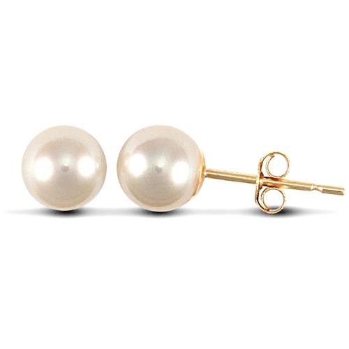 9ct Yellow Gold White Akoya Pearl Stud Earrings 5.5-6mm - David Ashley