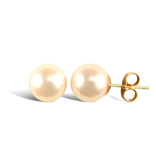 9ct Yellow Gold White Akoya Pearl Stud Earrings 8.5-9mm - David Ashley