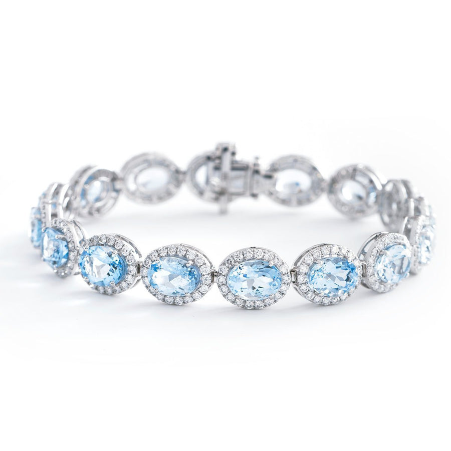 Aquamarine & Diamond Bracelet 20.85ct F VS Quality in 18k White Gold - David Ashley