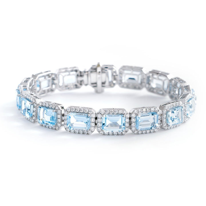 Aquamarine & Diamond Bracelet 26.26ct F VS Quality in 18k White Gold - David Ashley