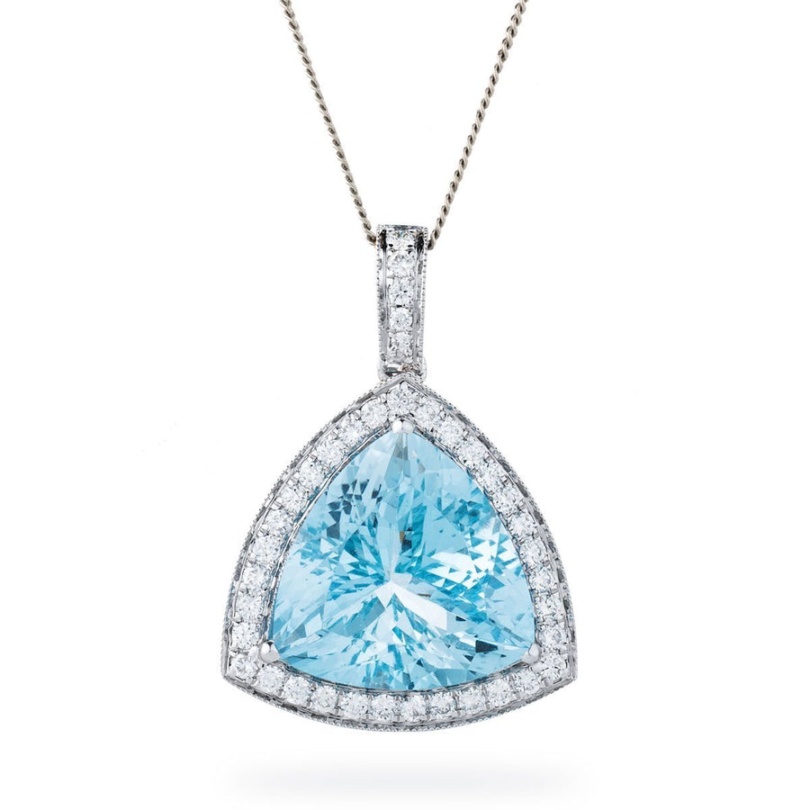 Aquamarine & Diamond Halo Necklace 7.30ct F VS Quality in 18k White Gold - David Ashley