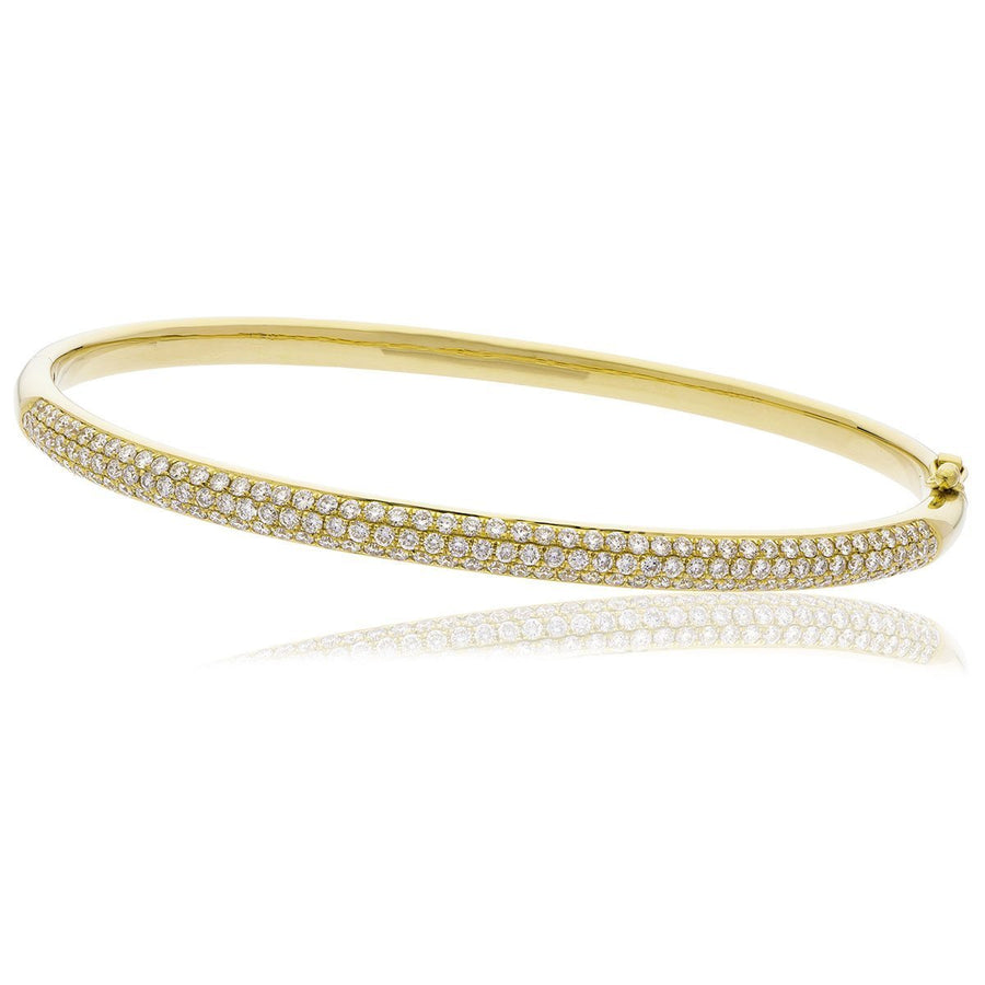 Diamond 3 Row Pave Bangle 1.50ct F VS Quality in 18k Yellow Gold - David Ashley