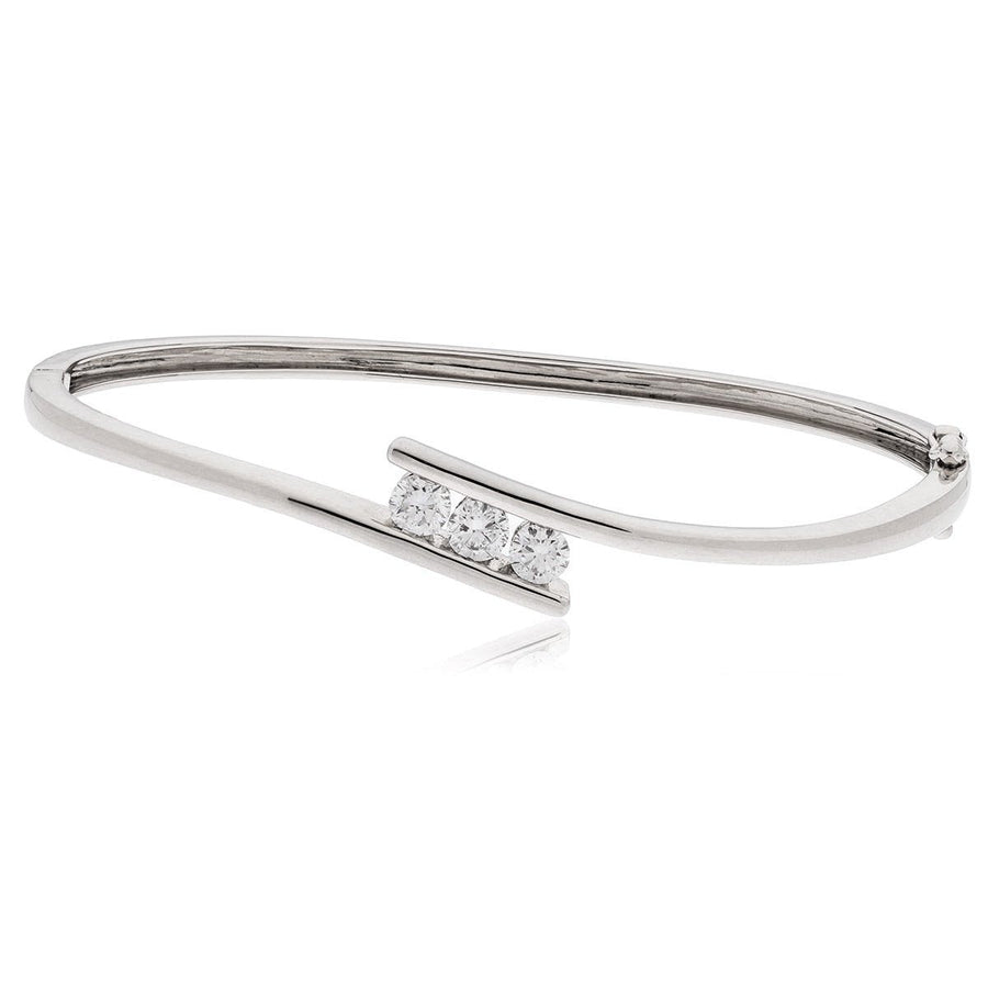 Diamond 3 Stone Bangle 0.33ct F VS Quality in 18k White Gold - David Ashley