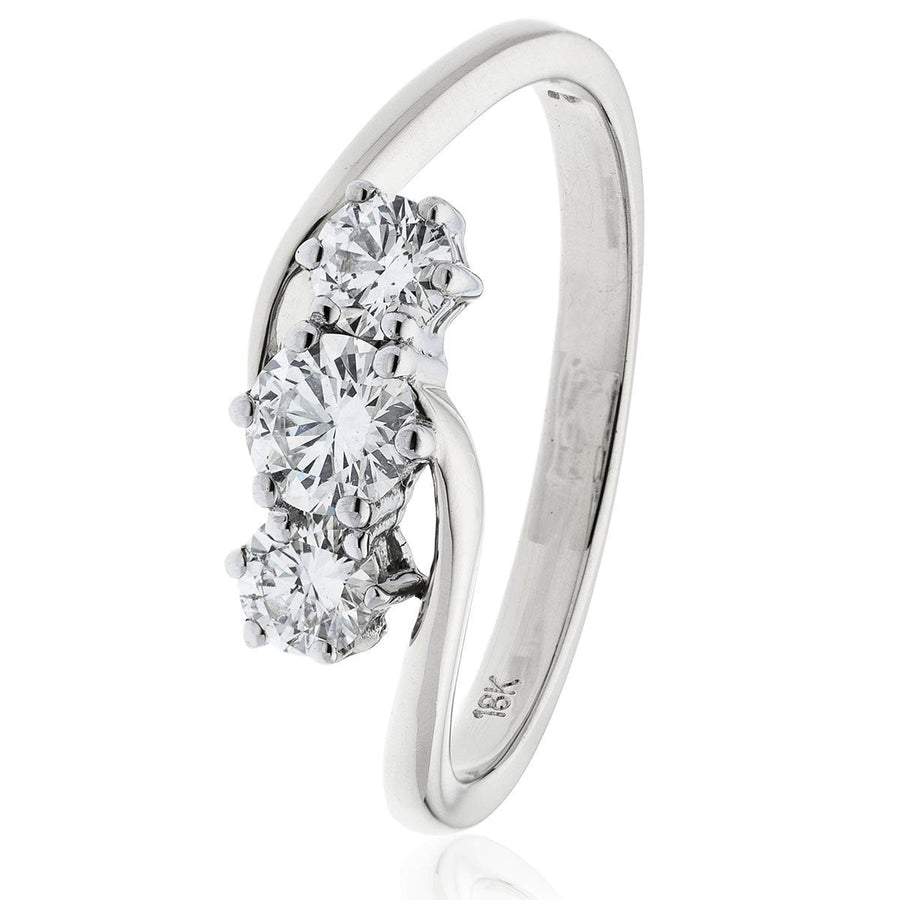 Diamond 3 Stone Engagement Ring 0.55ct F-VS Quality in 18k White Gold - David Ashley