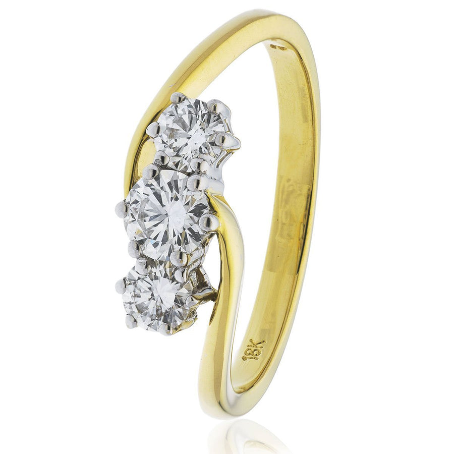 Diamond 3 Stone Engagement Ring 0.55ct F-VS Quality in 18k Yellow Gold - David Ashley