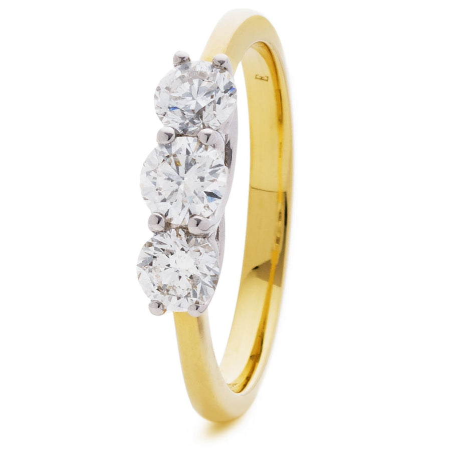 Diamond 3 Stone Engagement Ring 0.75ct F-VS Quality in 18k Yellow Gold - David Ashley