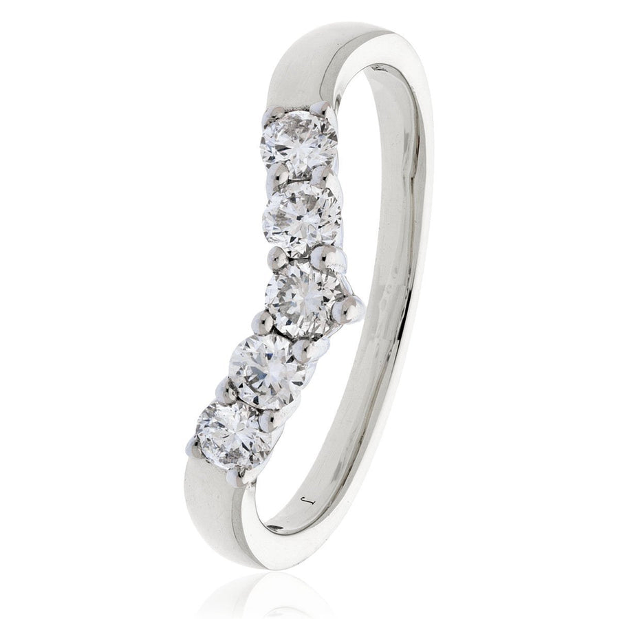 Diamond 5 Stone Wishbone Ring 0.45ct F-VS Quality in 18k White Gold - David Ashley