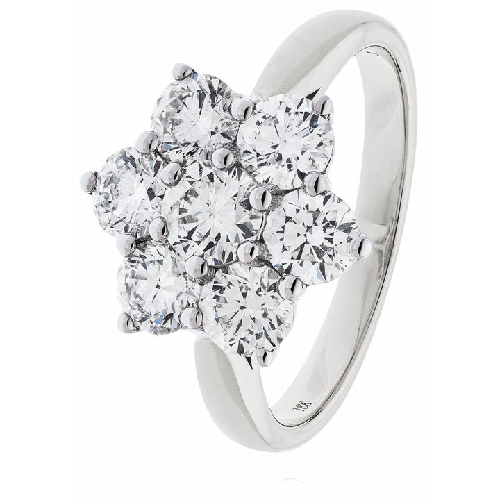 Diamond 7 Stone Cluster Ring 3.00ct F-VS Quality in 18k White Gold - David Ashley
