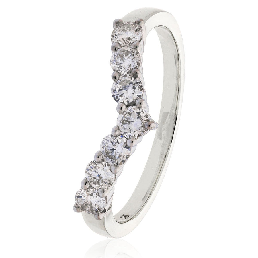 Diamond 7 Stone Wishbone Ring 0.50ct F-VS Quality in 18k White Gold - David Ashley