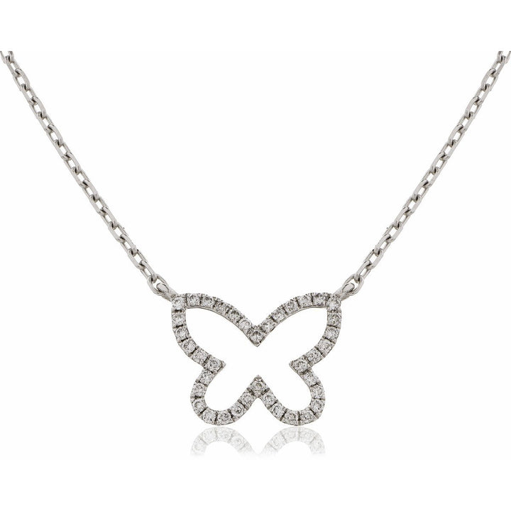 Diamond Butterfly Necklace 0.15ct F VS Quality in 18k White Gold - David Ashley