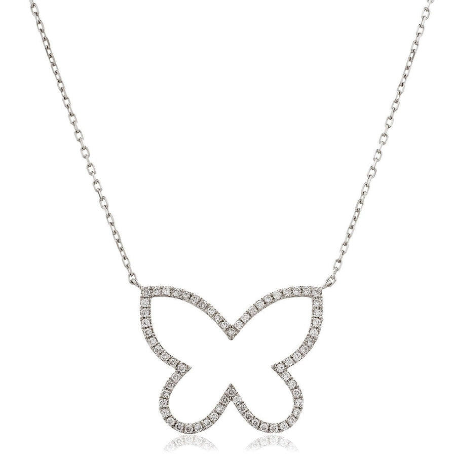 Diamond Butterfly Necklace 0.45ct F VS Quality in 18k White Gold - David Ashley