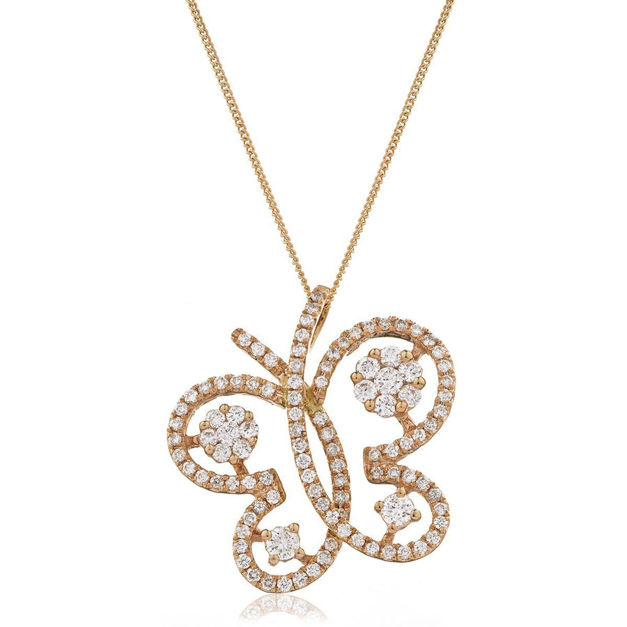 Diamond Butterfly Necklace 0.60ct F VS Quality in 18k Rose Gold - David Ashley