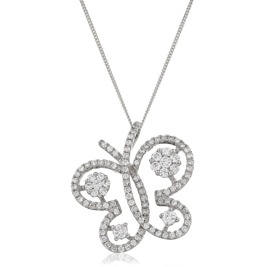 Diamond Butterfly Necklace 0.60ct F VS Quality in 18k White Gold - David Ashley