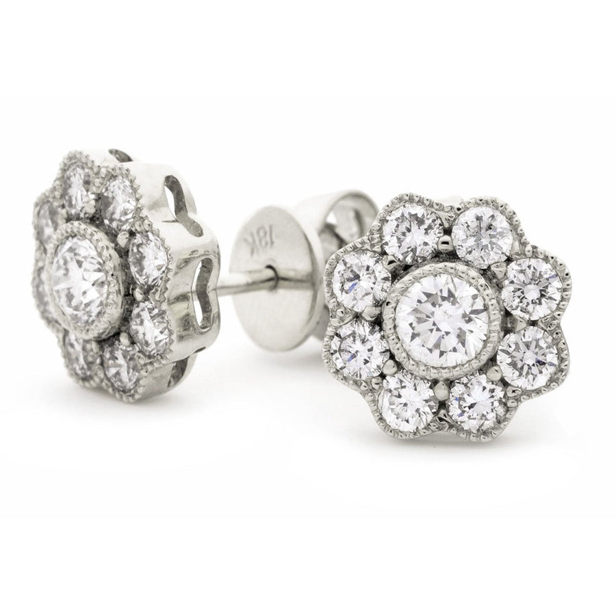 Diamond Cluster Earrings 0.35ct F VS Quality in 18k White Gold - David Ashley