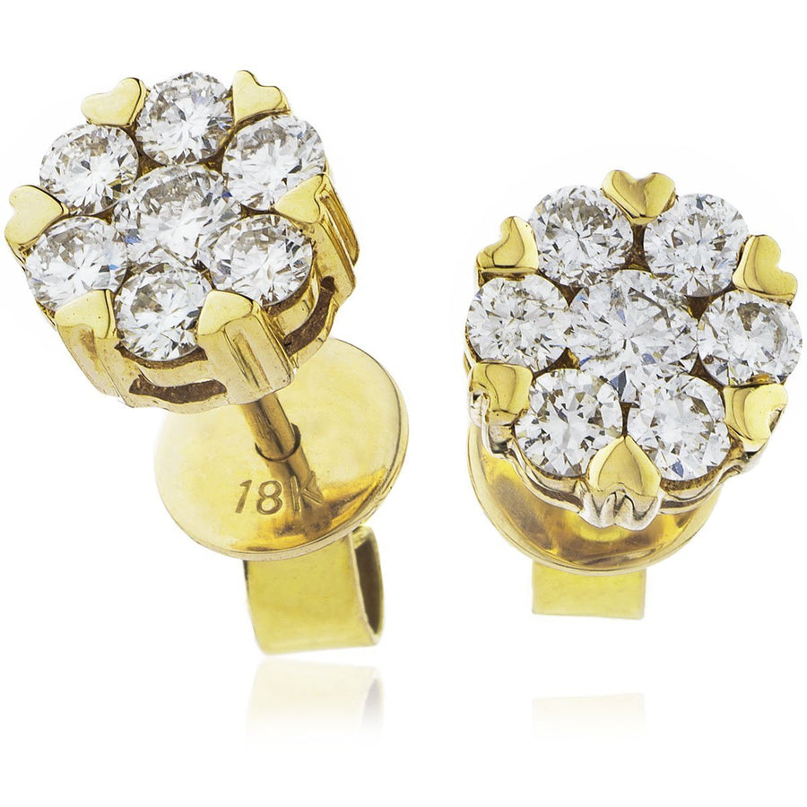 Diamond Cluster Earrings 0.45ct F VS Quality in 18k Yellow Gold - David Ashley