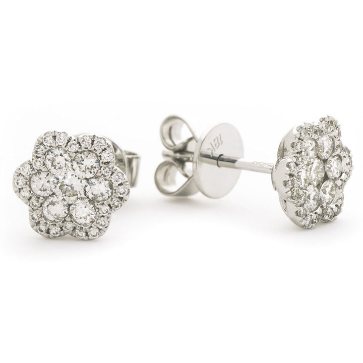 Diamond Cluster Earrings 0.60ct F VS Quality in 18k White Gold - David Ashley