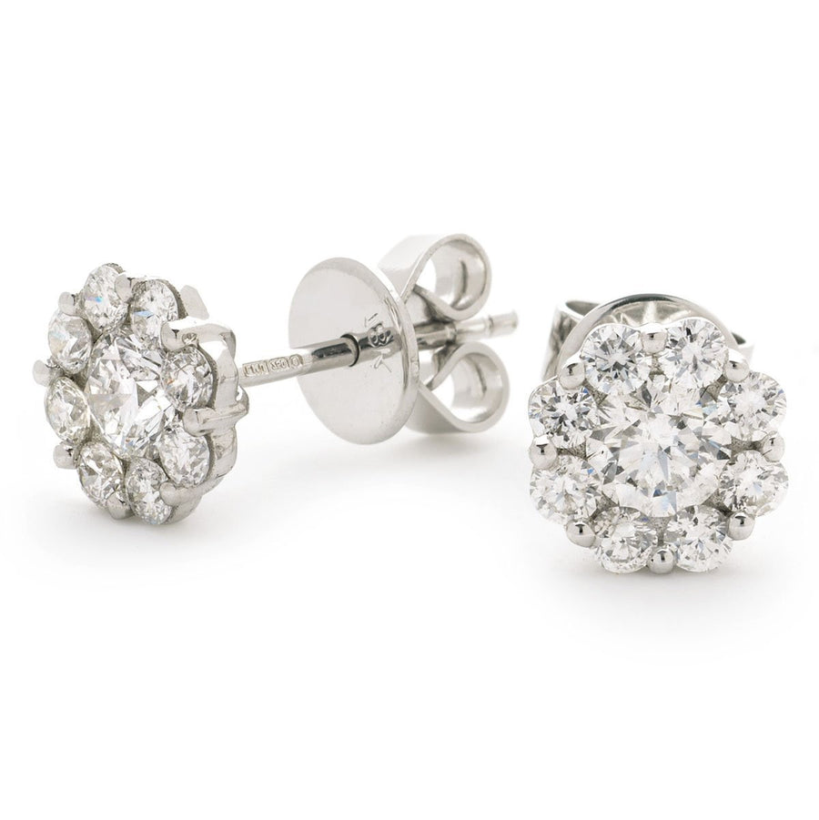 Diamond Cluster Earrings 0.75ct F VS Quality in 18k White Gold - David Ashley