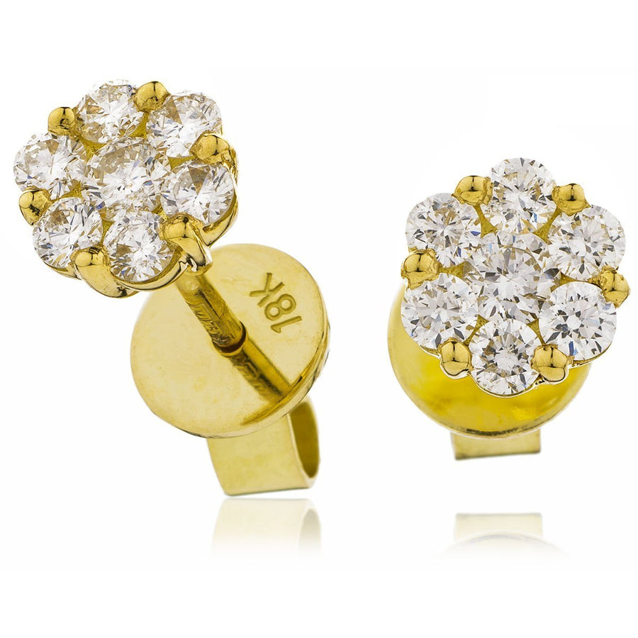 Diamond Cluster Earrings 0.75ct F VS Quality in 18k Yellow Gold - David Ashley