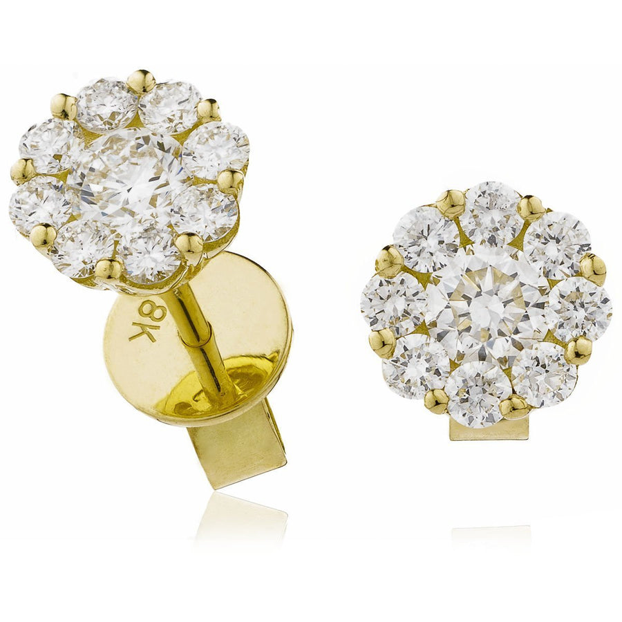 Diamond Cluster Earrings 0.75ct F VS Quality in 18k Yellow Gold - David Ashley