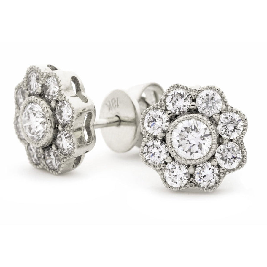 Diamond Cluster Earrings 1.10ct F VS Quality in 18k White Gold - David Ashley