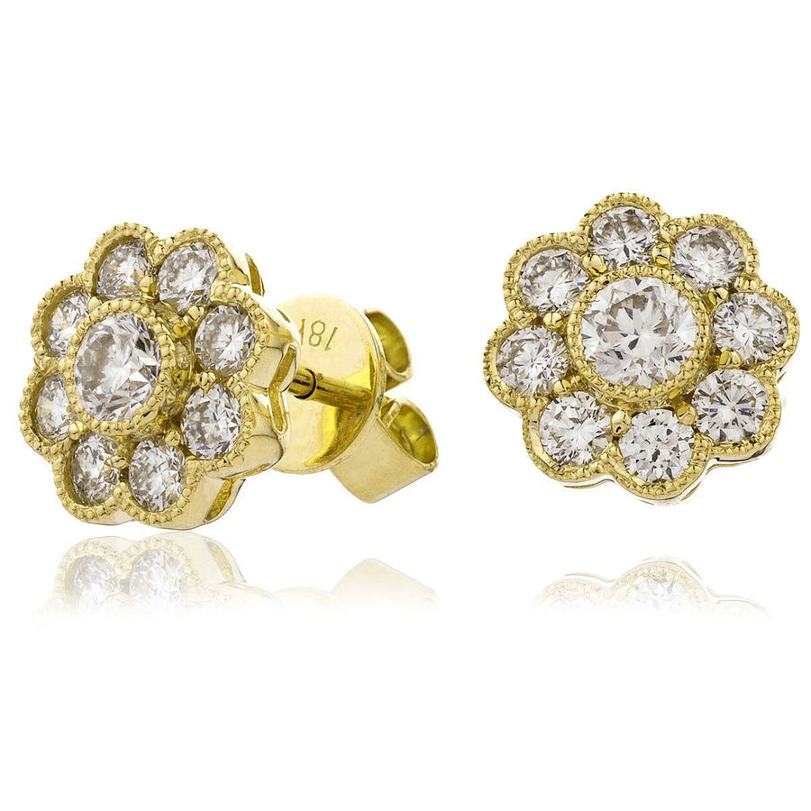 Diamond Cluster Earrings 1.10ct F VS Quality in 18k Yellow Gold - David Ashley