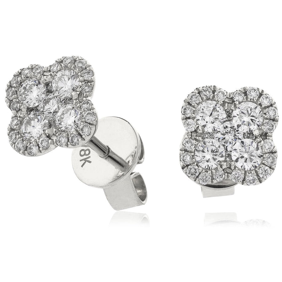 Diamond Cluster Earrings 1.20ct F VS Quality in 18k White Gold - David Ashley