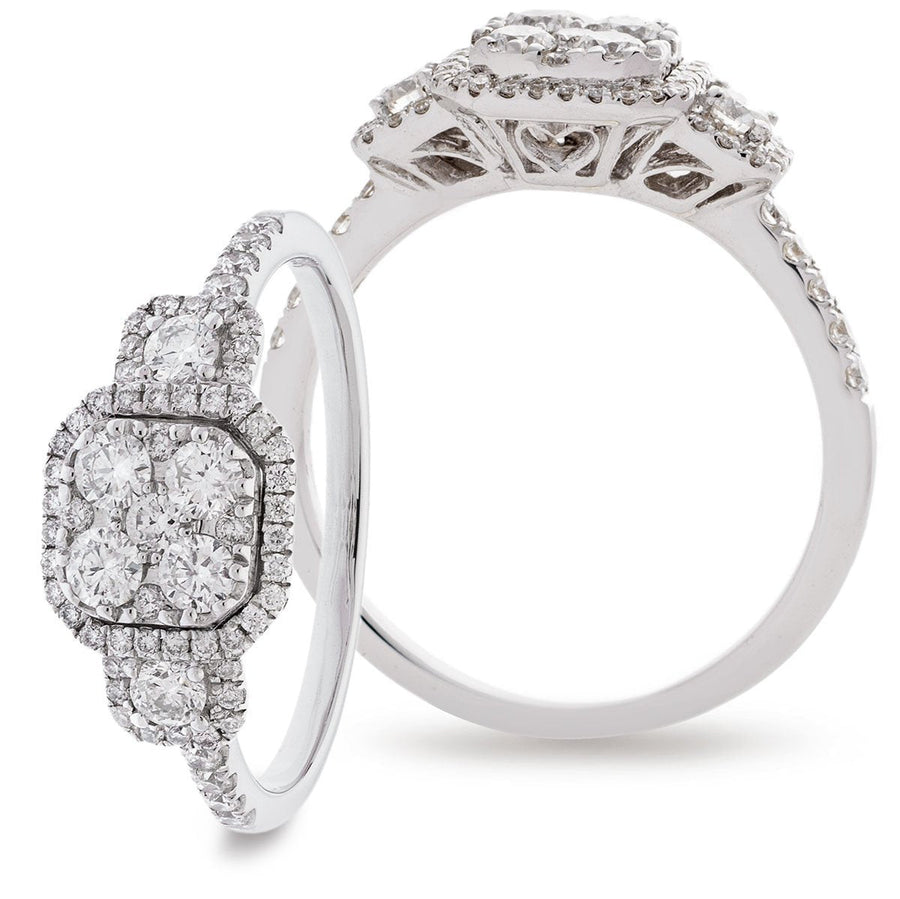 Diamond Cluster Engagement Ring 0.70ct F-VS Quality 18k White Gold - David Ashley