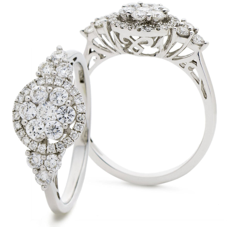 Diamond Cluster Engagement Ring 0.75ct F-VS Quality 18k White Gold - David Ashley