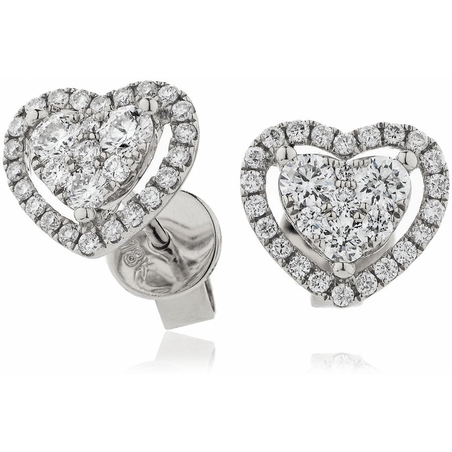 Diamond Cluster Halo Earrings 0.65ct F VS Quality in 18k White Gold - David Ashley