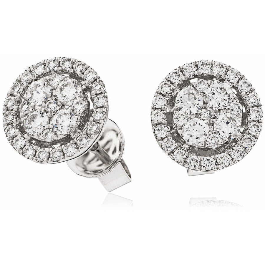 Diamond Cluster Halo Earrings 0.70ct F VS Quality in 18k White Gold - David Ashley