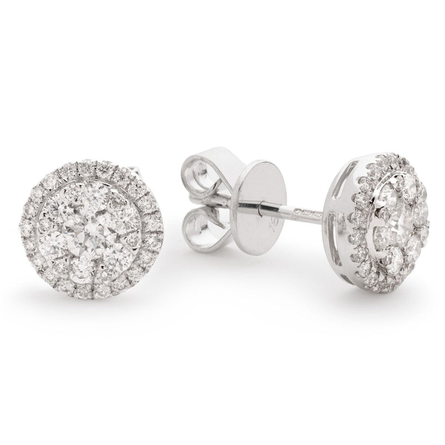 Diamond Cluster Halo Earrings 0.75ct F VS Quality in 18k White Gold - David Ashley