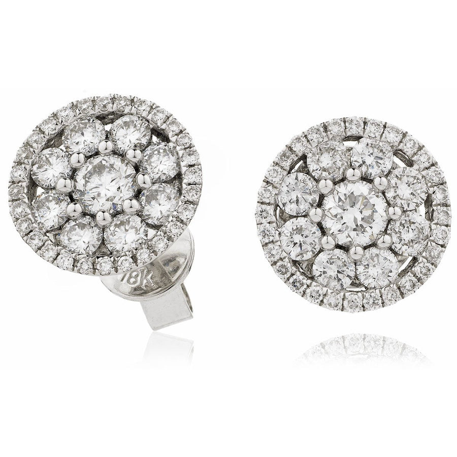 Diamond Cluster Halo Earrings 0.80ct F VS Quality in 18k White Gold - David Ashley