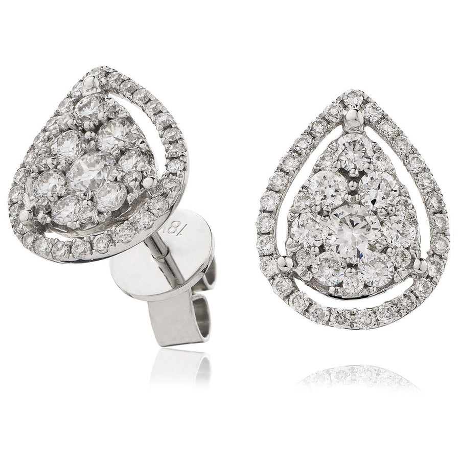 Diamond Cluster Halo Earrings 0.85ct F VS Quality in 18k White Gold - David Ashley