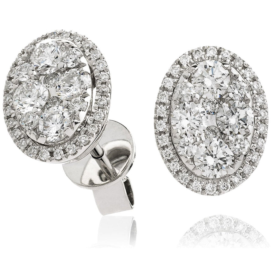 Diamond Cluster Halo Earrings 0.85ct F VS Quality in 18k White Gold - David Ashley