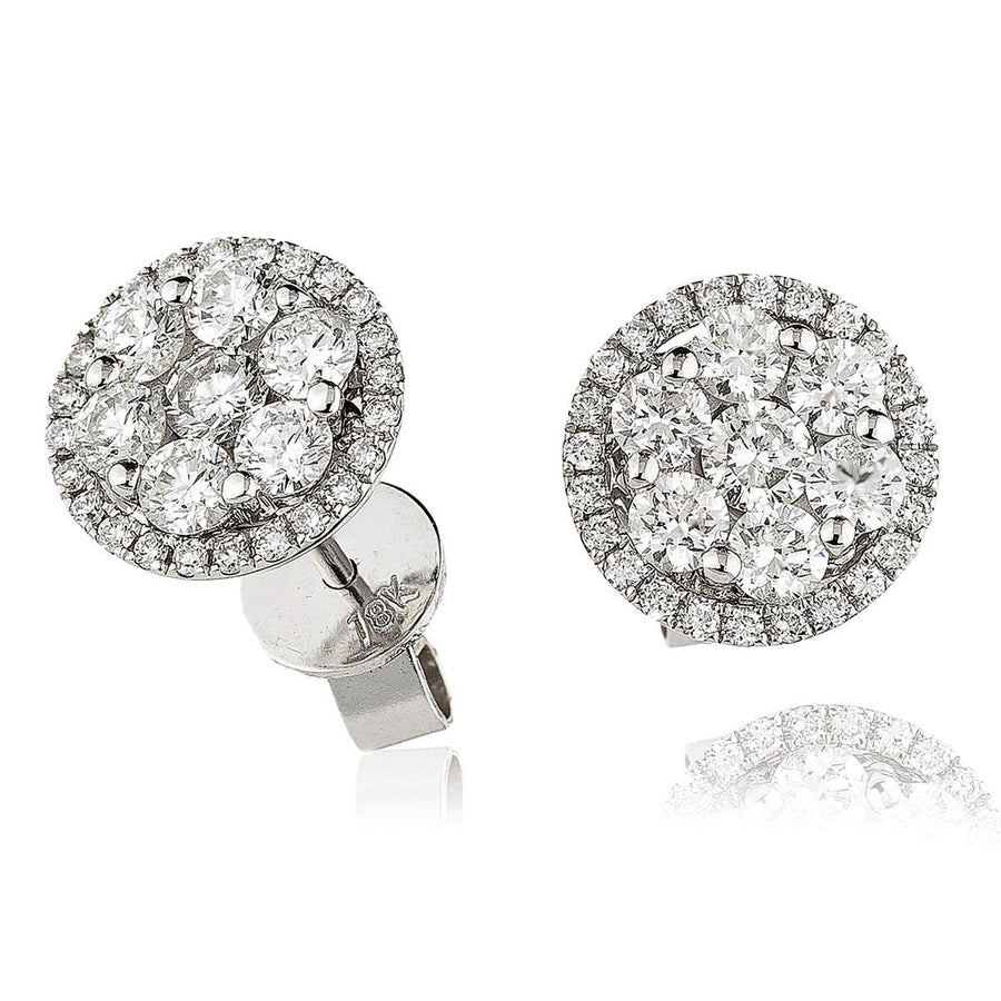 Diamond Cluster Halo Earrings 1.00ct F VS Quality in 18k White Gold - David Ashley