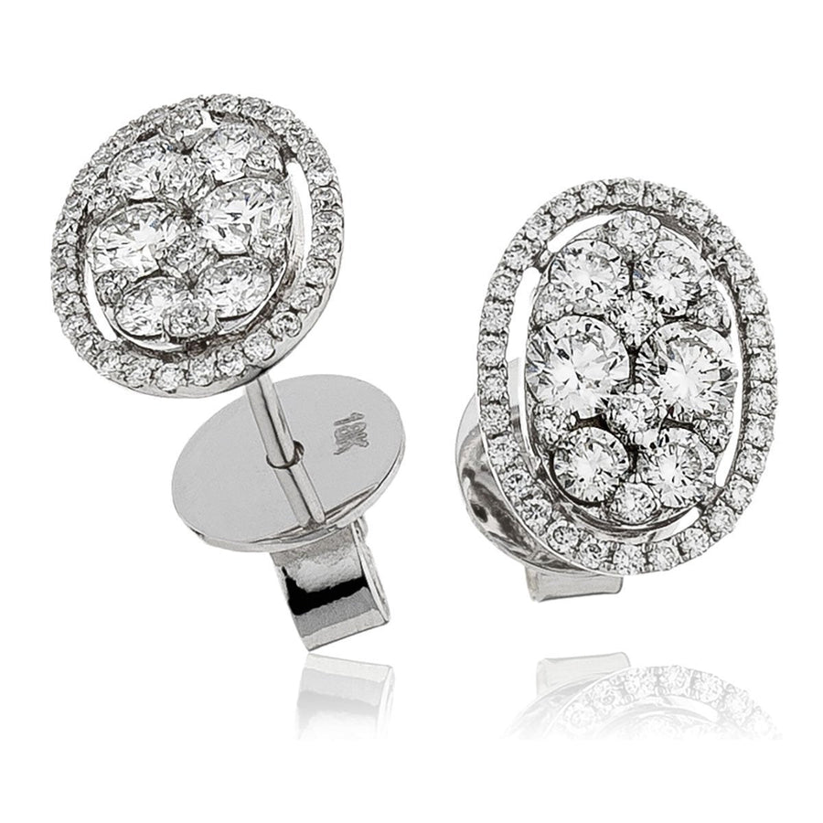 Diamond Cluster Halo Earrings 1.00ct F VS Quality in 18k White Gold - David Ashley