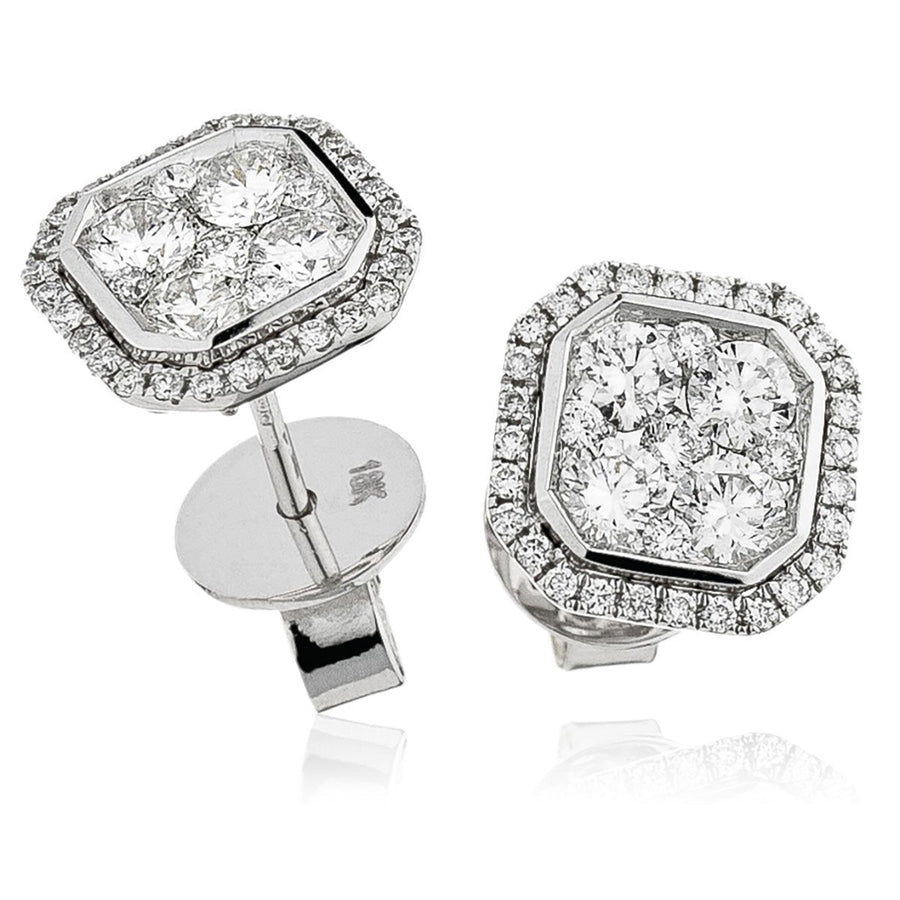 Diamond Cluster Halo Earrings 1.15ct F VS Quality in 18k White Gold - David Ashley